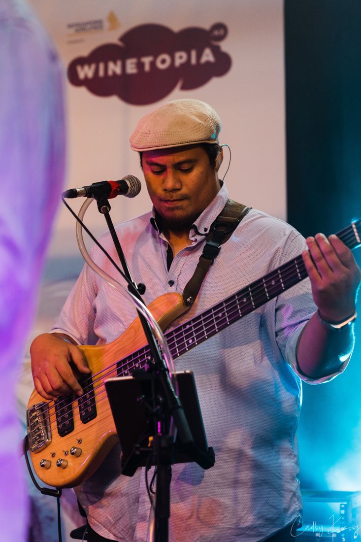 Bass player at the microphone